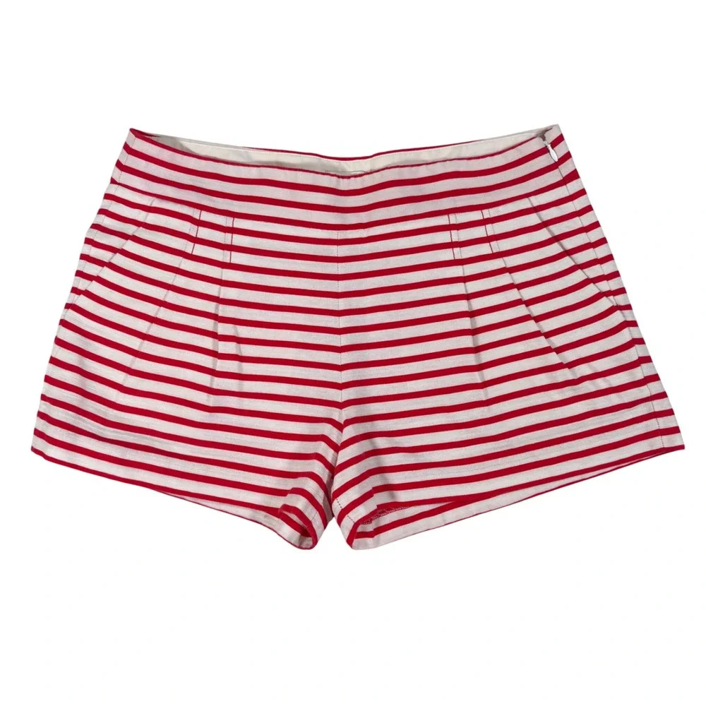 J.Crew Womens Size 10 Red White Striped Cotton Linen Shorts Nautical 46966‎